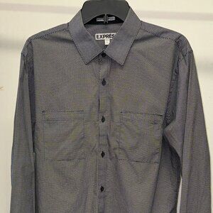 Express Men’s Black and White Cotton Button Down Shirt Large
